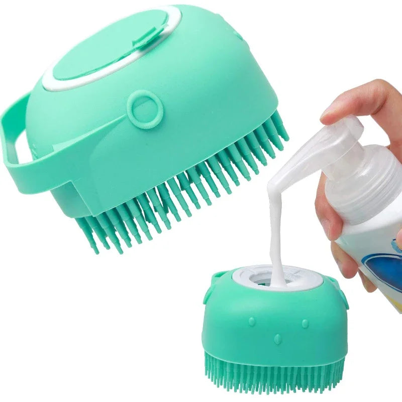 Escova de banho para pet e dispensador de shampoo Com design 2 em 1