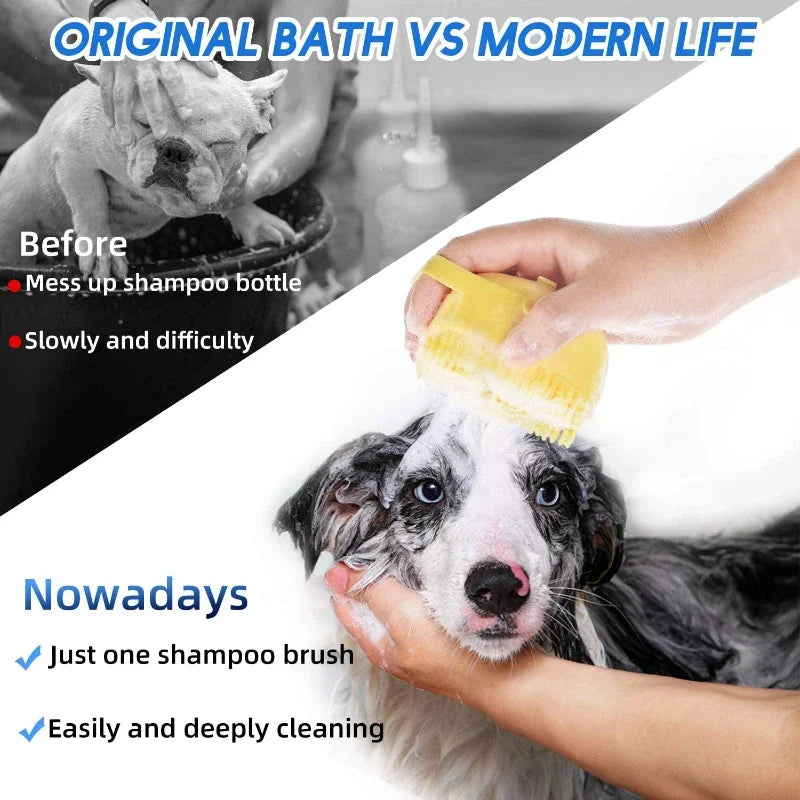 Escova de banho para pet e dispensador de shampoo Com design 2 em 1