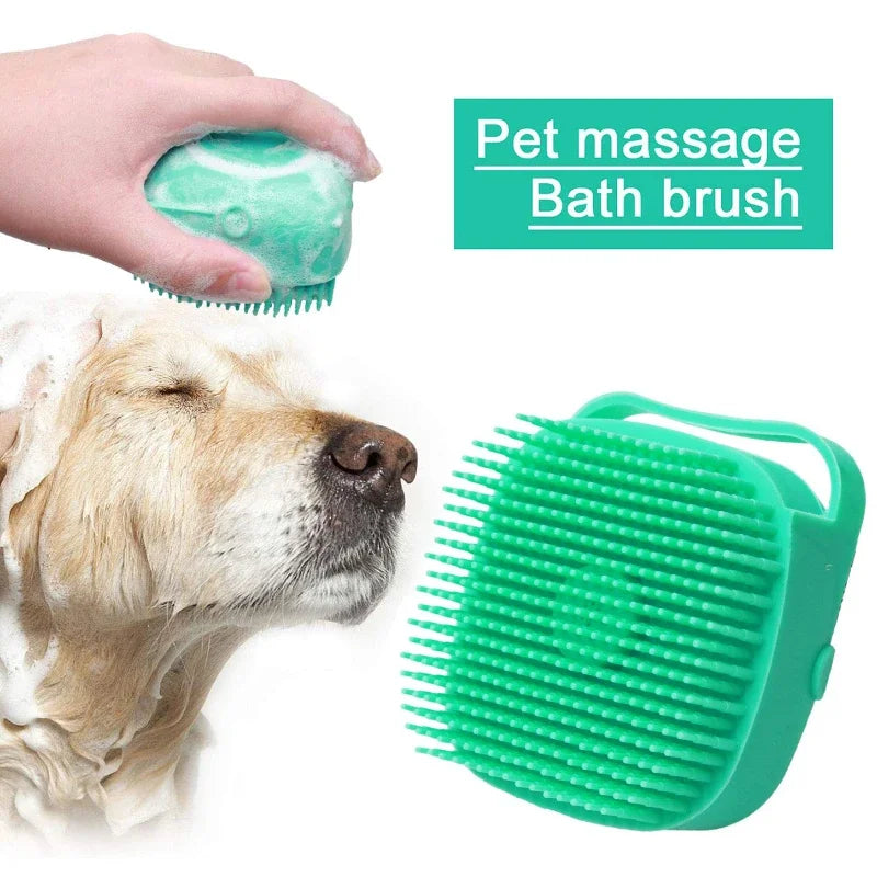 Escova de banho para pet e dispensador de shampoo Com design 2 em 1